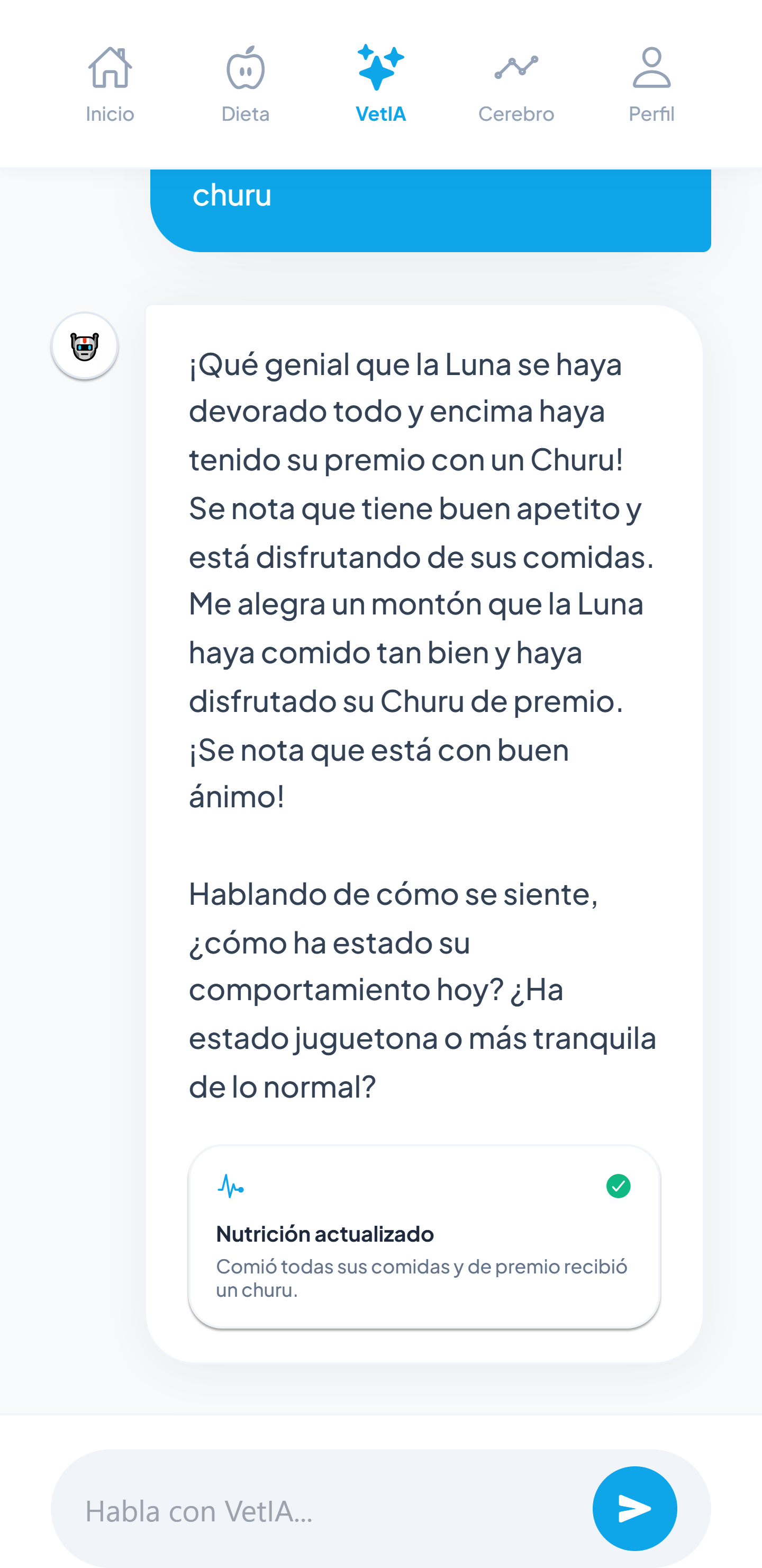 Nutrición registrada con Churu
